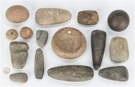 Lot 282 15 Native American Stone Artifacts Incl Discoidals Case