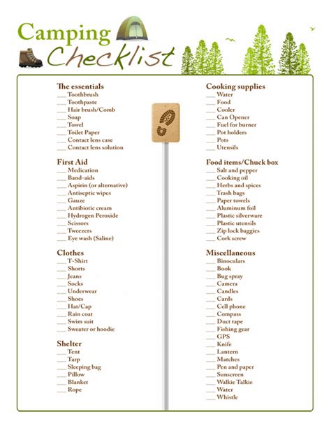 Camping Printable Checklist