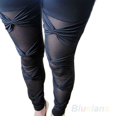 Hot Women S Vintage Sexy Ripped Stretch Legging Pants Black Leggings IOY Stretch Leggings Black