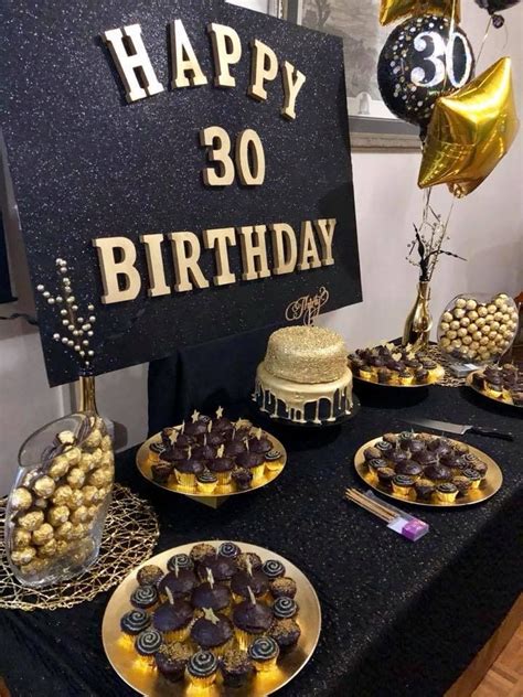 If you like 30 birthday themes, you might love these ideas. #blackandgold | Mens birthday party, Birthday surprise ...