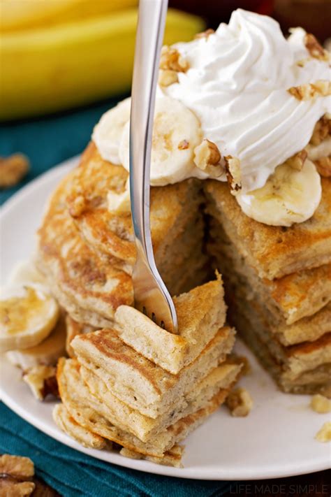 I have mixed the banana slices in the batter. Buttermilk Banana Bread Pancakes - Life Made Simple
