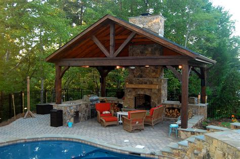 Stone Fireplace Rustic Outdoor Fireplaces Backyard Pavilion Outdoor