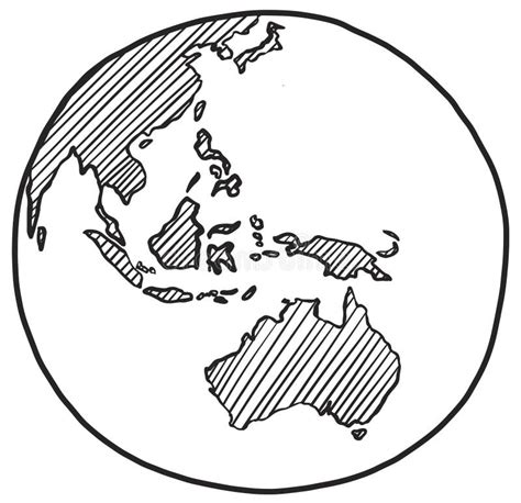 Sketch Of Earth Australia And Oceania Hand Drawn Globe Icon Stock