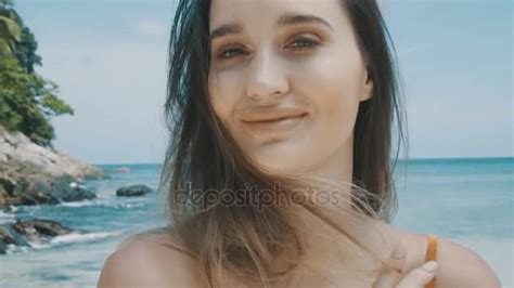 Beautiful Lady Tourist In Bikini Resting At Seashore — Stock Video © Dashek 317080254