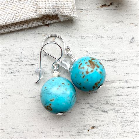 Turquoise Earrings Turquoise And Sterling Silver Ball Drop Etsy