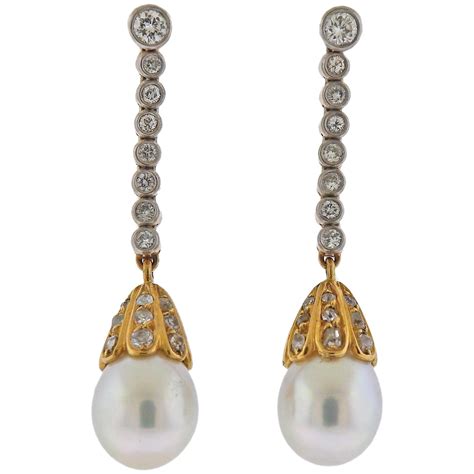 Antique Natural Pearl Diamond Silver Gold Drop Earrings At 1stDibs