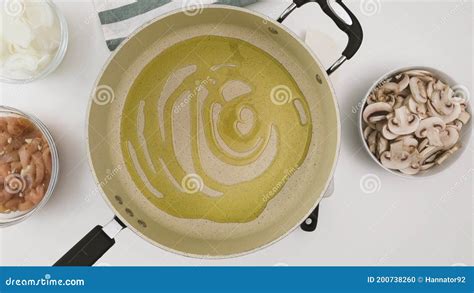 Frying Pan With Olive Oil Close Up View From Above Stock Photo Image