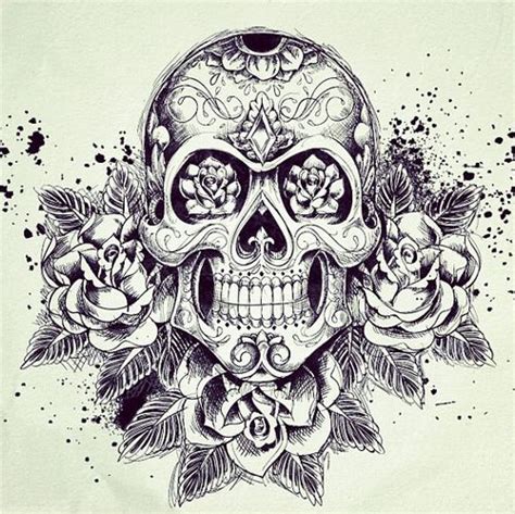 Sugar Skull With Roses Tattoo Img O