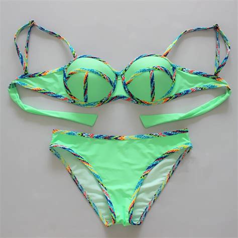 2016 Sexy Women Swim Tops 2 Piece Bikini Set Brazilian Halter Bathing Suit Neoprene Thong