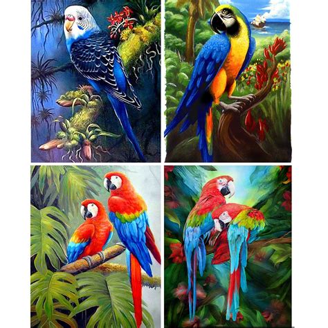 5d Diamond Painting Animal Parrots Resin Full Round Drill Cross Stitch