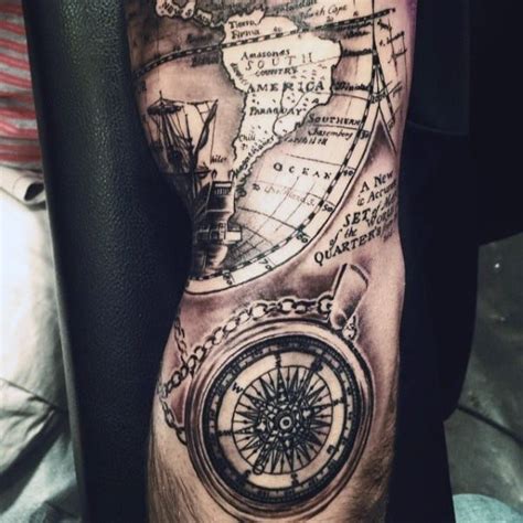 Tattered Map And Compass Tattoo For Men Tattoosformen Compass Tattoo