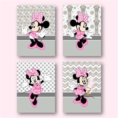 Minnie Mouse Pink And Gray Wall Art Prints Girls Room Decor Etsy
