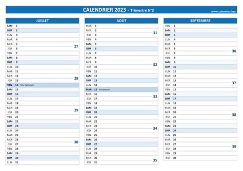 Calendrier 2023 Trimestriel à Imprimer