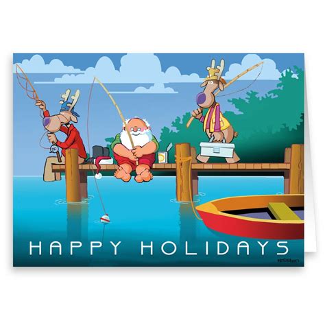 Santa Fishing On The Dock Funny Holiday Christmas Cards 18 Cards