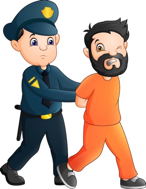 Oficial De Policía De Dibujos Animados Con Un Prisionero Vector Premium