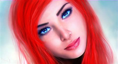 974919 Blue Eyes Makeup Artwork Women Redhead Portrait Face