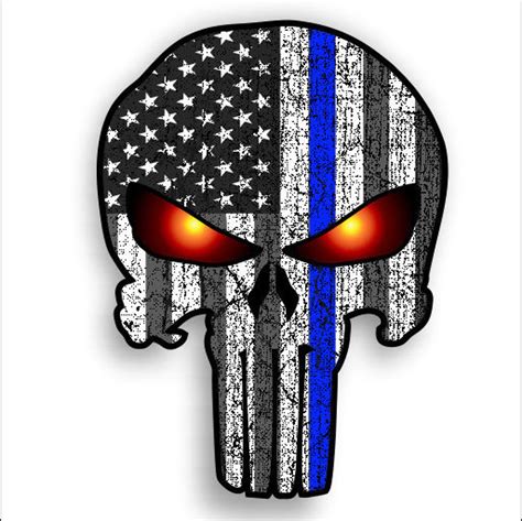 Thin Blue Line Punisher Skull With American Flag And Glowing Etsy