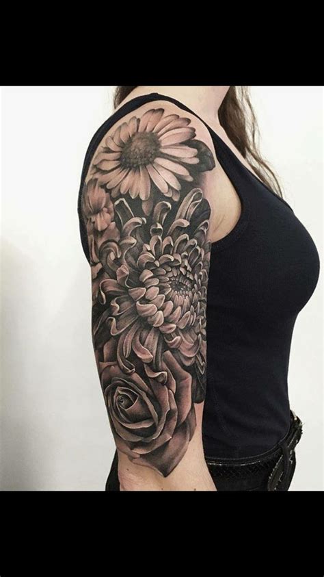 Image Result For Black And Grey Floral Half Sleeve Tattoos Sunflower Tattoo Sleeve Half