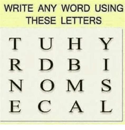 Write Any Word Using These Letters T U H Y R D B I N O M S E C A L