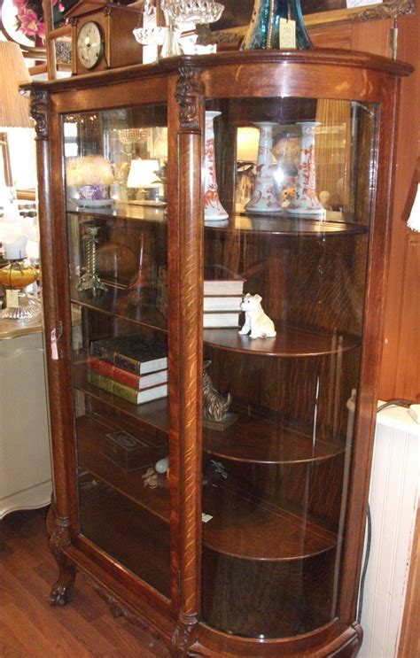 Tiger Oak Bow Front Curved Glass China Cabinet Glass China Cabinet