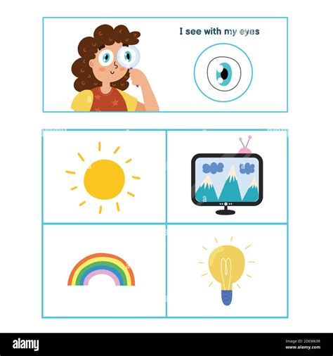 Five Senses Poster Sight Sense Presentation Page For Kids Stock Vector
