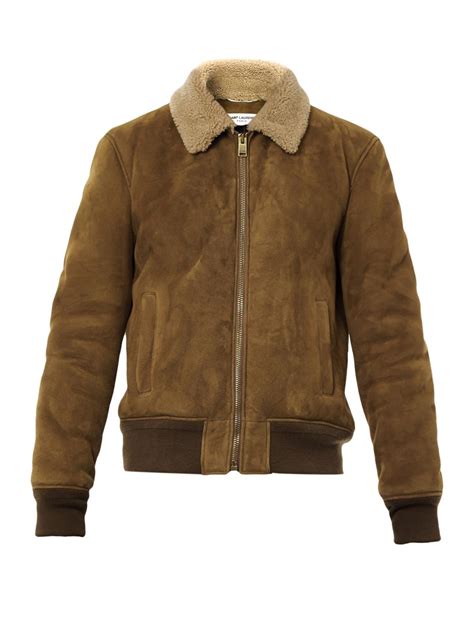 Lyst Saint Laurent Suede And Shearling Bomber Jacket In Brown For Men