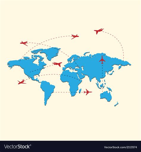 World Travel Map With Airplanes Royalty Free Vector Image