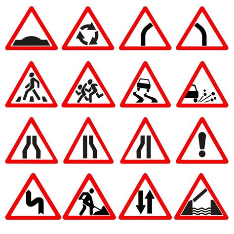 Warning Triangle Road Signs Speed Bump Roundabout Dangerous Curve