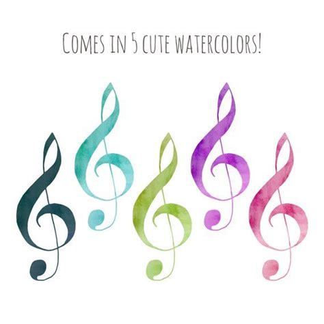 Watercolor Clipart Music Notes Music Clipart Treble Clef Music Staff