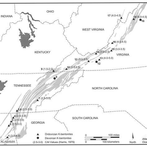 Map Of The Southern Appalachian Basin Showing Ordovician Rocks Shaded