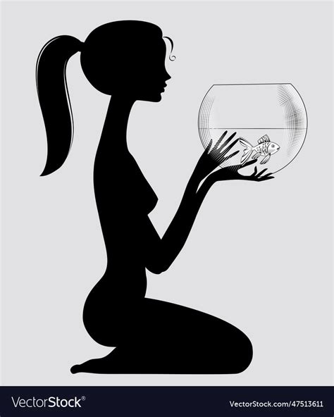 Black Silhouette Of A Sitting Cute Naked Girl Vector Image