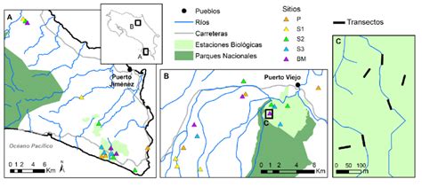 Mapa De Las áreas De Estudio En Costa Rica A Sarapiquí B Península