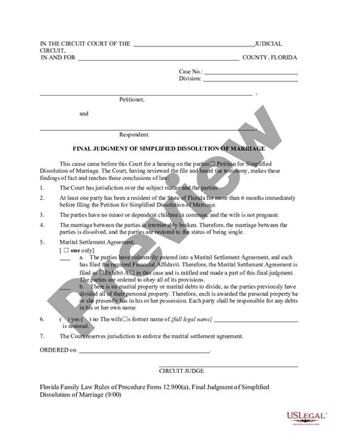 Final Judgment Of Simplified Dissolution Of Marriage Us Legal Forms