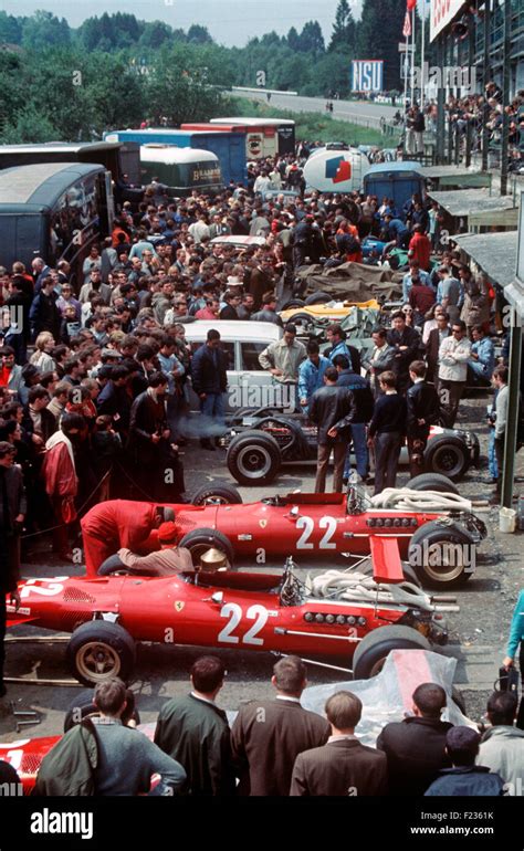 22 Chris Amon Ferrari 312 In Spa Paddock Belgian Gp 9th June 1968 Stock