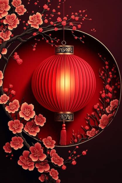 Premium Ai Image Red Lantern Hanging From A Branch Of A Cherry Tree