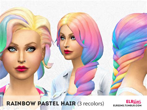 The Sims Resource Rainbow Pastel Hair By Elr Sims ~ Sims 4 Hairs