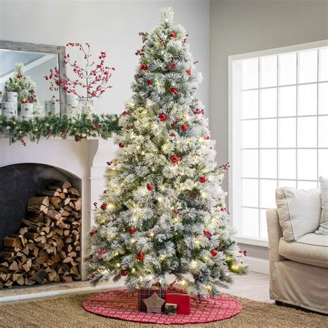 Belham Living Flocked Slim Pine Christmas Tree 75 Ft White On Green