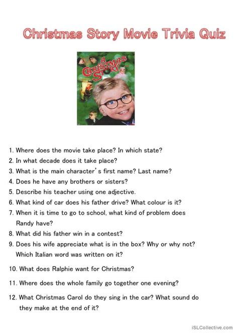 Christmas Story Movie Trivia Quiz English Esl Worksheets Pdf And Doc