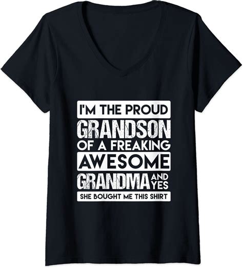 Womens Im A Proud Grand Son Of Awesome Grandma V Neck T