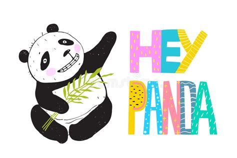 Hey Panda Lettering And Sitting Bear Stock Vector Illustration Of