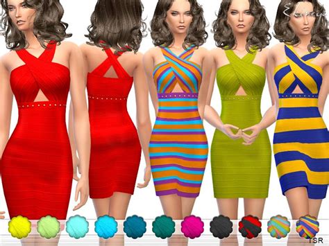 Ekineges Crisscross Bandage Dress Sims 4 Clothing Bandage Dress