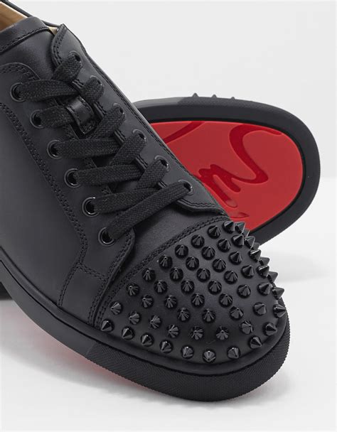 Christian Louboutin Louis Junior Spikes Flat Black Leather Trainers