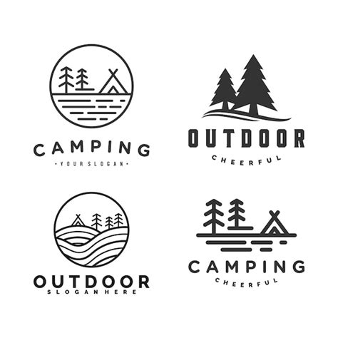 Conjunto De Logotipo Exterior Y Camping Vector Premium