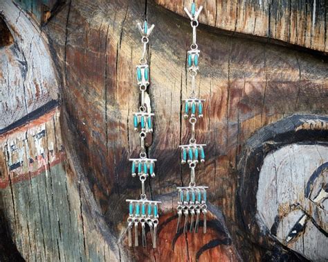 Tiered Chandelier Earrings Long Turquoise Dangles Zuni Native American