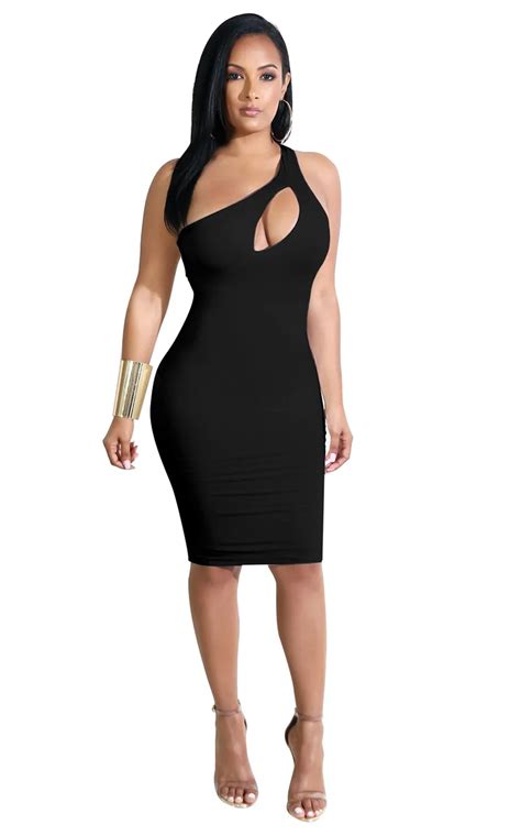 Solid Colors Summer Dresses Women Sexy Bust Hollow Out Sexy Oblique