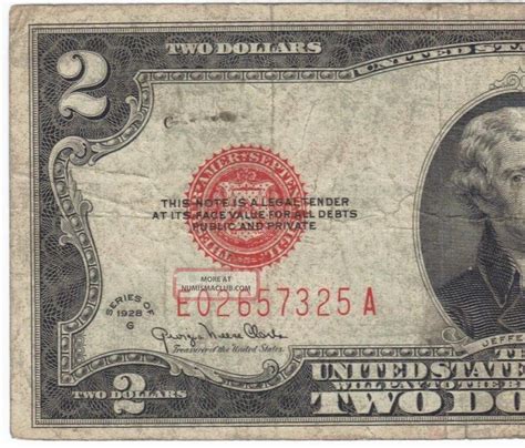 1928g Red Seal 2 00 Jefferson Note Two Dollar Bill E02657325a Old