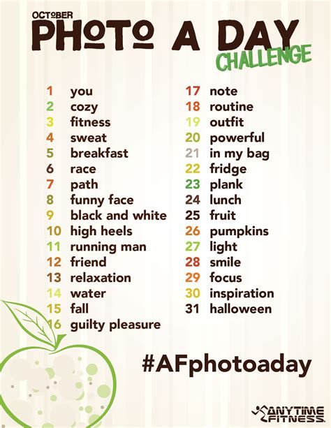 Anytime Fitness Presents The October Photo A Day Challenge Join In The