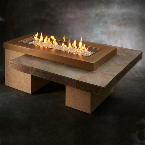 Brown Uptown Linear Gas Fire Pit Table Flame Connection
