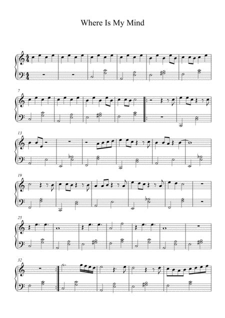Where Is My Mind Pixies For Easy Solo Piano Music Sheet Download