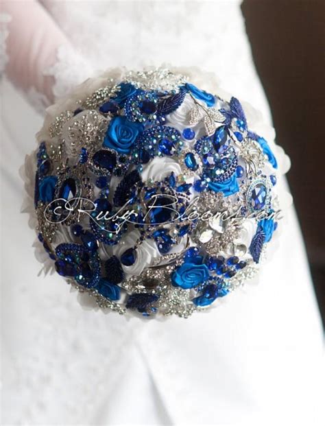 Royal Blue Wedding Brooch Bouquet Deposit Blue Diamond White And